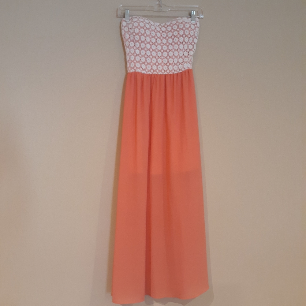 Peach papaya strapless maxi dress sz S